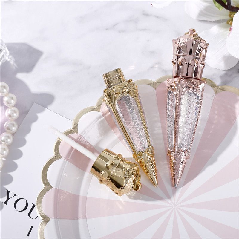 1pc 5ml Rose Gold Crown Plastic Empty Carrot Lip Gloss Tube Cosmetic Wand Lipgloss Packaging Container DIY Lipstick Tube New(#3 X Dispenser Tools)