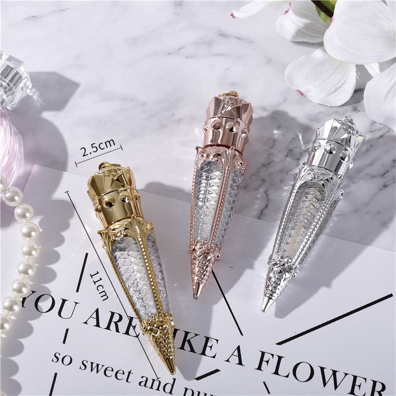 1pc 5ml Rose Gold Crown Plastic Empty Carrot Lip Gloss Tube Cosmetic Wand Lipgloss Packaging Container DIY Lipstick Tube New(#3 X Dispenser Tools)