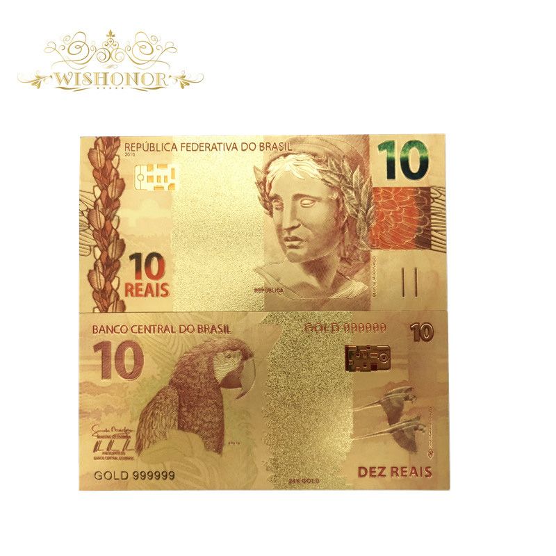 Nice Products 10pcs Lot Color Brazil Gold Banknotes 2 Reals