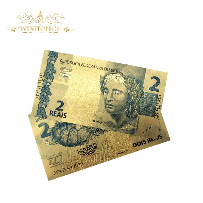 Nice Products 10pcs Lot Color Brazil Gold Banknotes 2 Reals