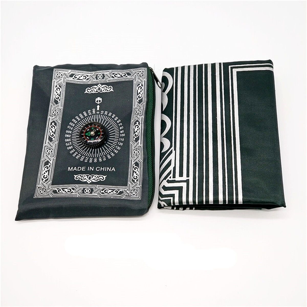 Eid Mubarak Islamic Muslim Pocket Prayer Rug Mat Travel Lightweight PVC Plastic Blanket Blackish Green