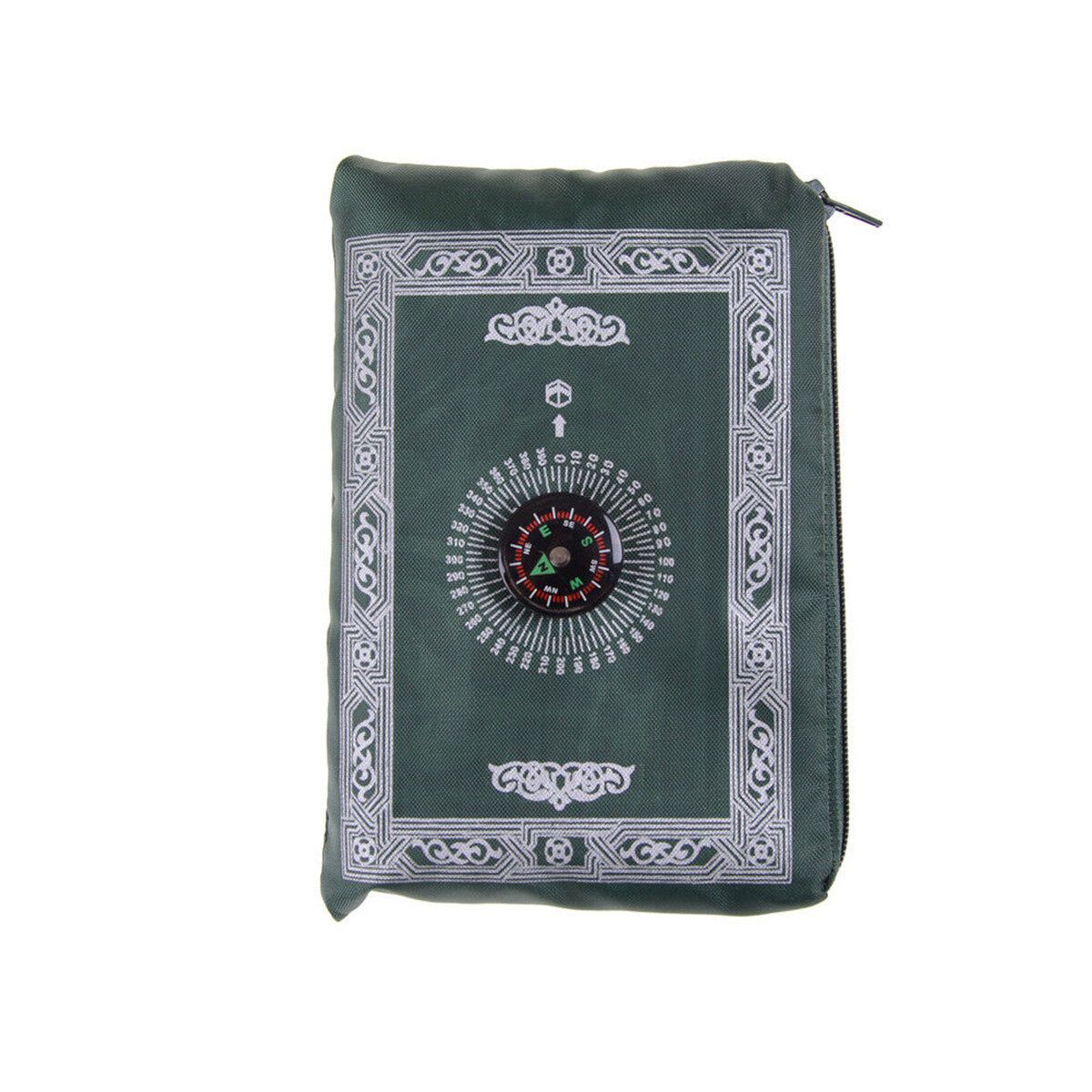 Eid Mubarak Islamic Muslim Pocket Prayer Rug Mat Travel Lightweight PVC Plastic Blanket Blackish Green