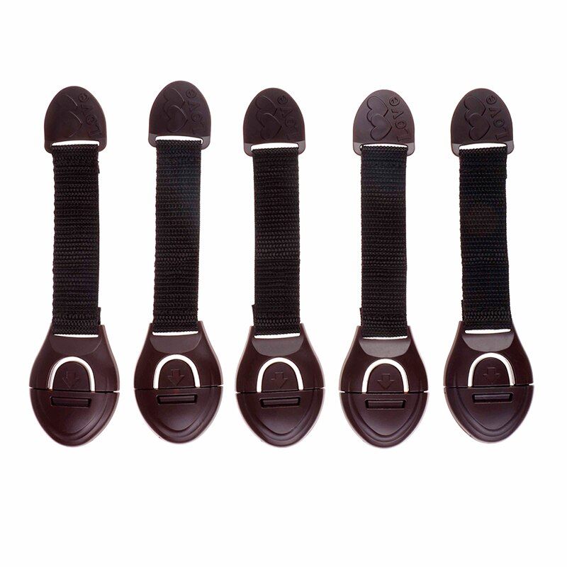 5Pcs OF Lot New Brown Baby Safety Lock Cabinet Door Drawers Refrigerator Toilet Safety Locks For