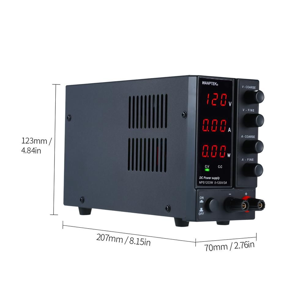 wanptek NPS1203W 0-120V 0-3A Switching DC Power Supply 3 Digits Display LED High Precision Adjustable Mini Power Supply AC 115V/230V 50/60Hz Voltage & Current Regulated Dual Output