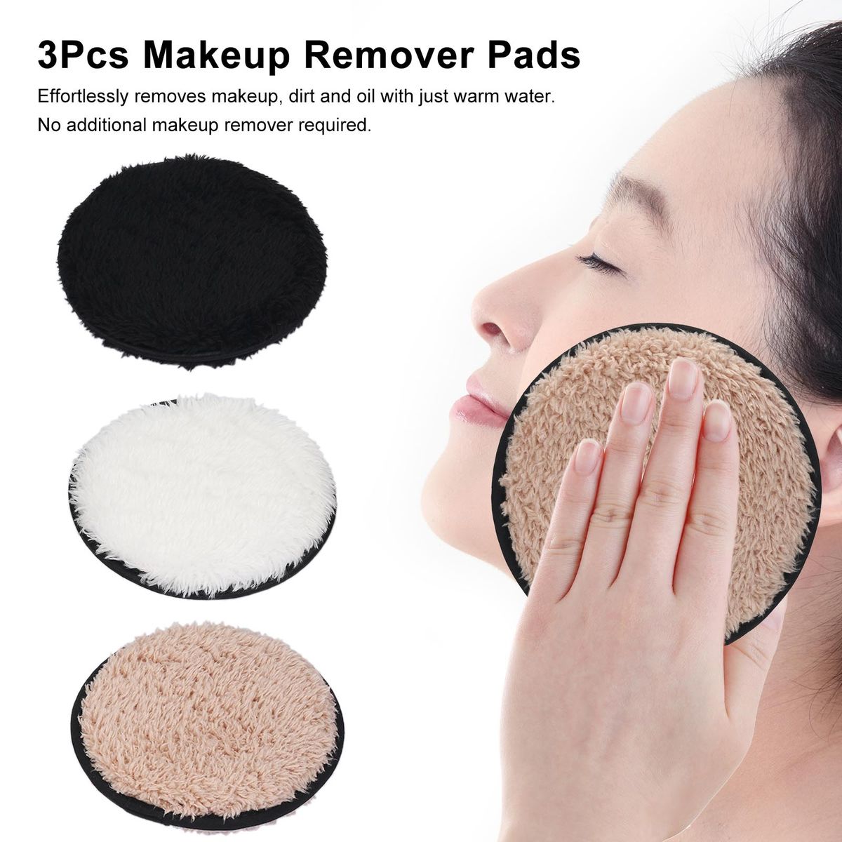 3Pcs Makeup Remover Pads Microfiber Reusable Face Towel