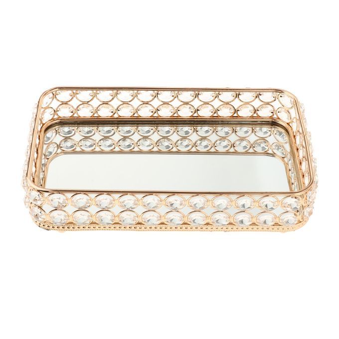 Crystal Tray Mirrored Jewelry   Organizer Serving Tray