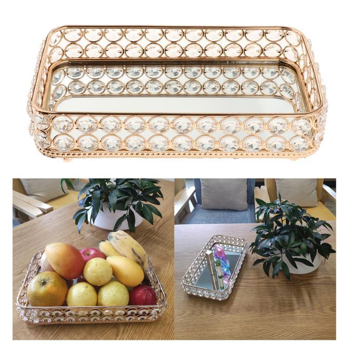 Crystal Tray Mirrored Jewelry   Organizer Serving Tray