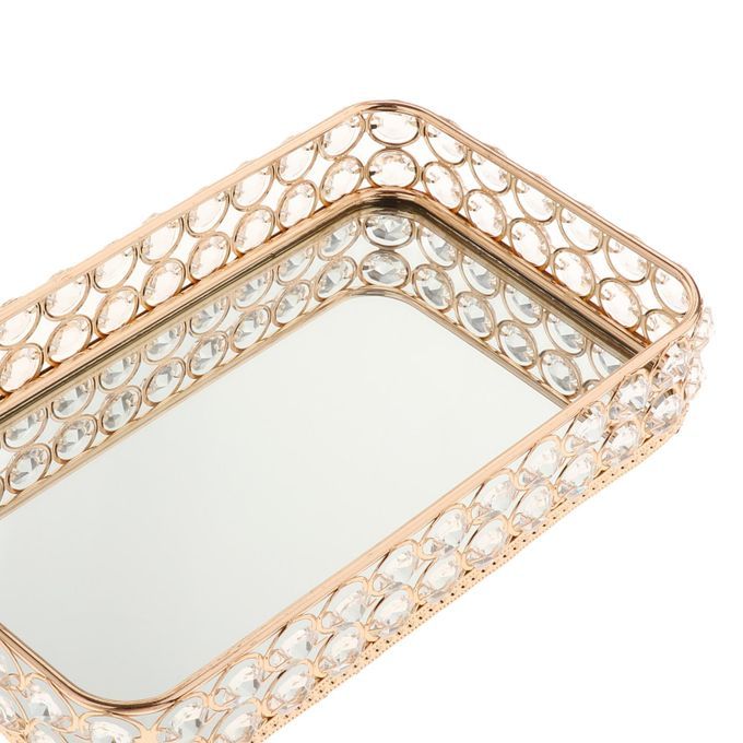 Crystal Tray Mirrored Jewelry   Organizer Serving Tray