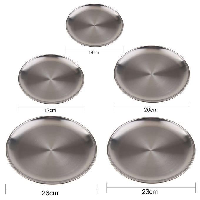 Stainless Steel Round Plate BBQ Grill Meat Dishes Plate Fruit Tray
