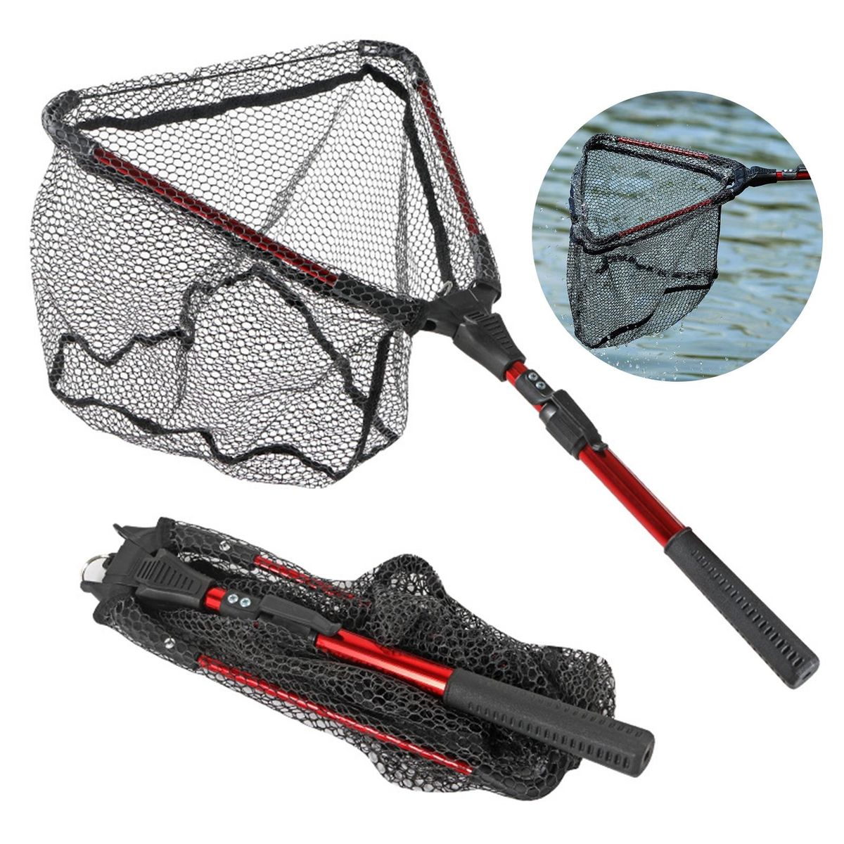 Durable Frame Fishing Net Portable Foldable Fishing Net for Outdoor Red