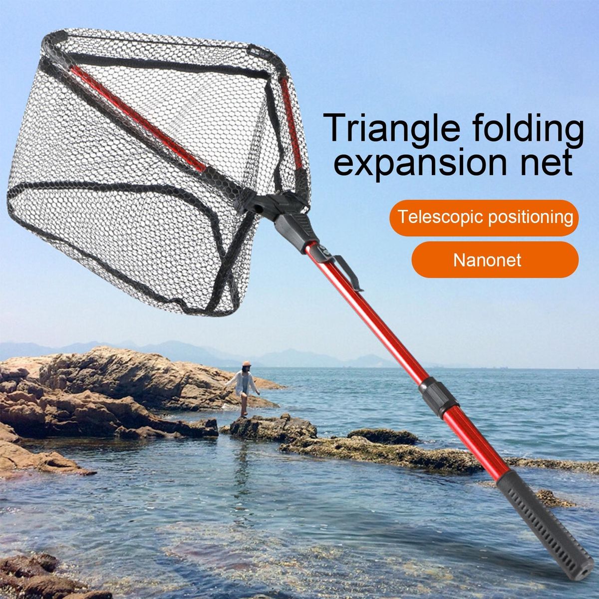 Durable Frame Fishing Net Portable Foldable Fishing Net for Outdoor Red