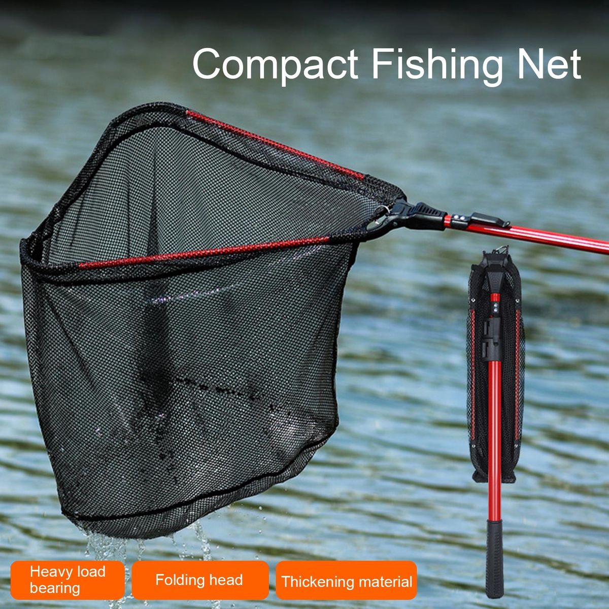 Durable Frame Fishing Net Portable Foldable Fishing Net for Outdoor Red