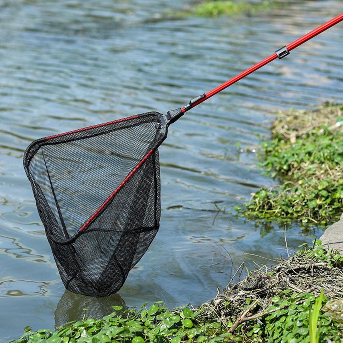 Durable Frame Fishing Net Portable Foldable Fishing Net for Outdoor Red