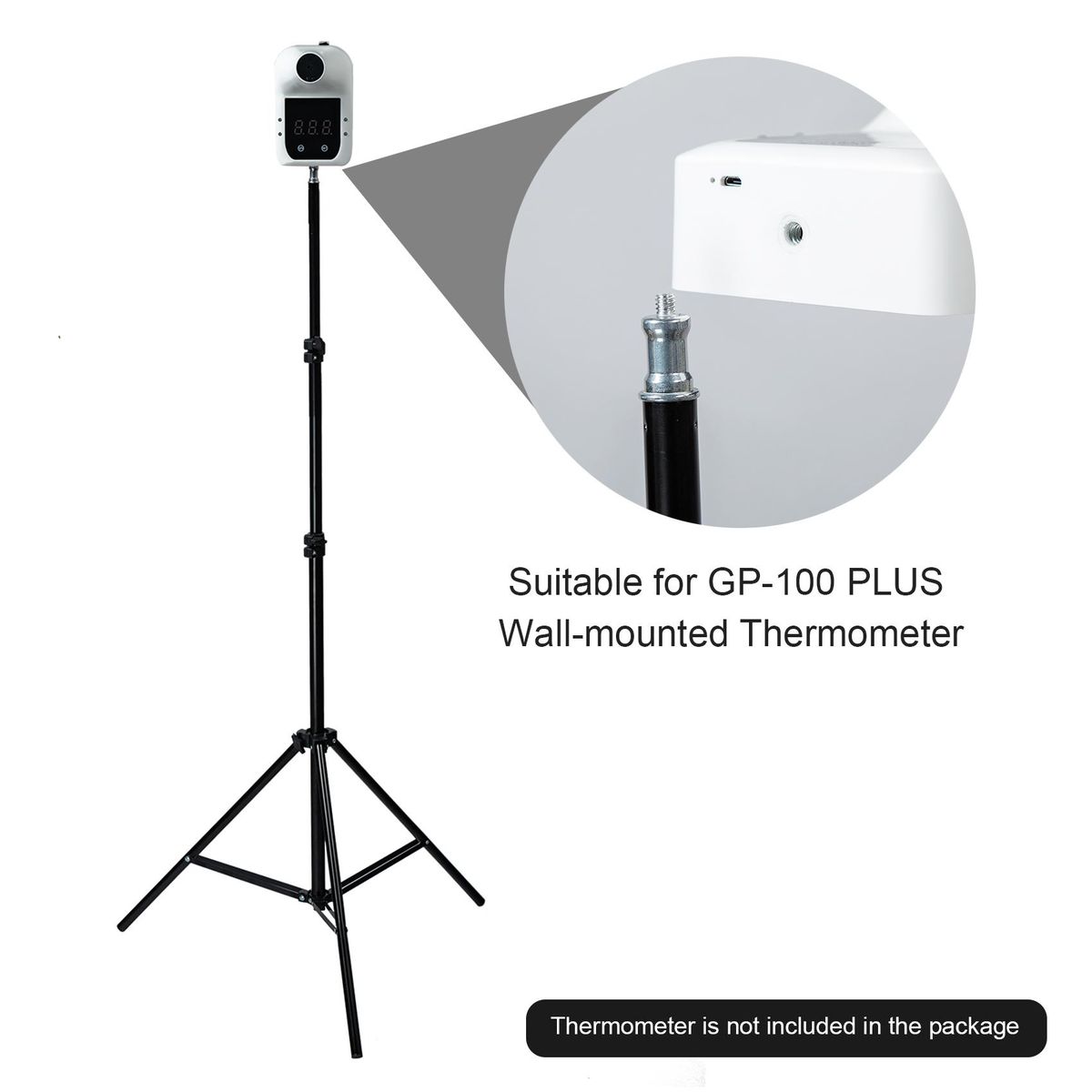 Tripod Bracket Thermometer-Holder Stand Height Adjustable Foldable Multipurpose Tripod for Office Home Supermarket School Entrances Suitable for GP-100 PLUS Wall Mounted Infrared-Thermometer (1.6M, 1/4'' Screw, Black) ( Just 