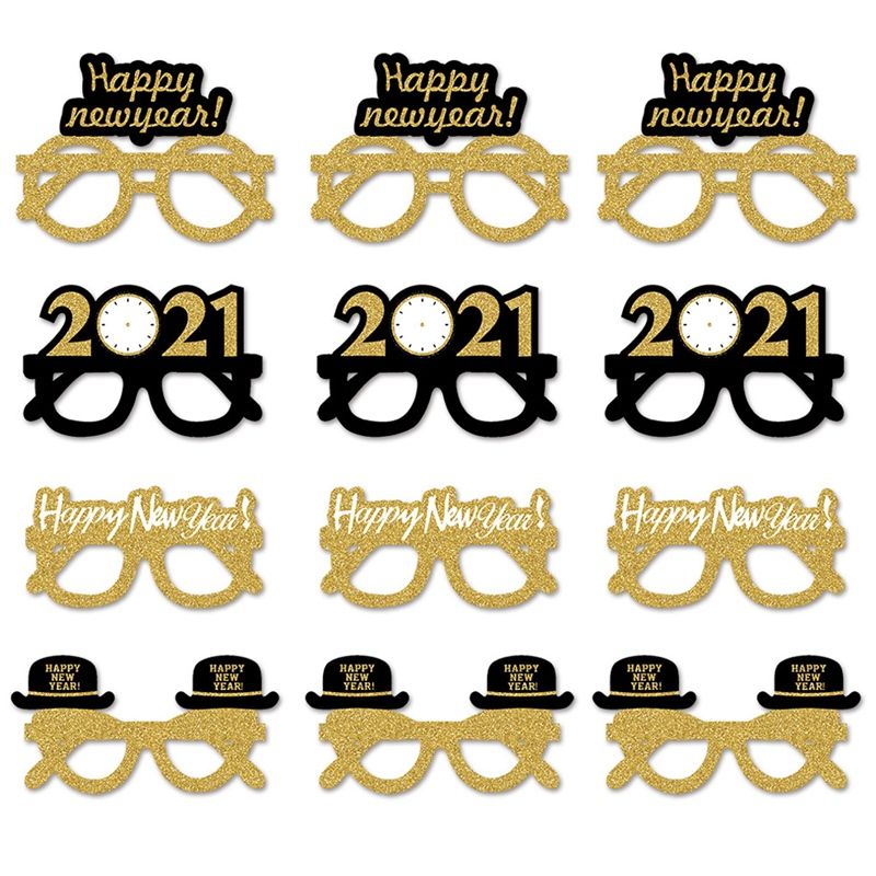 New Year Party Glasses, Glitter Gold Paper Eyeglasses