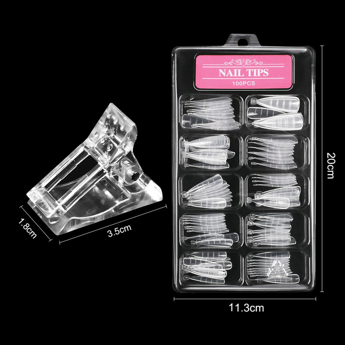 100Pcs Nail Tips With Scale + Nail Clip For Nail Extension