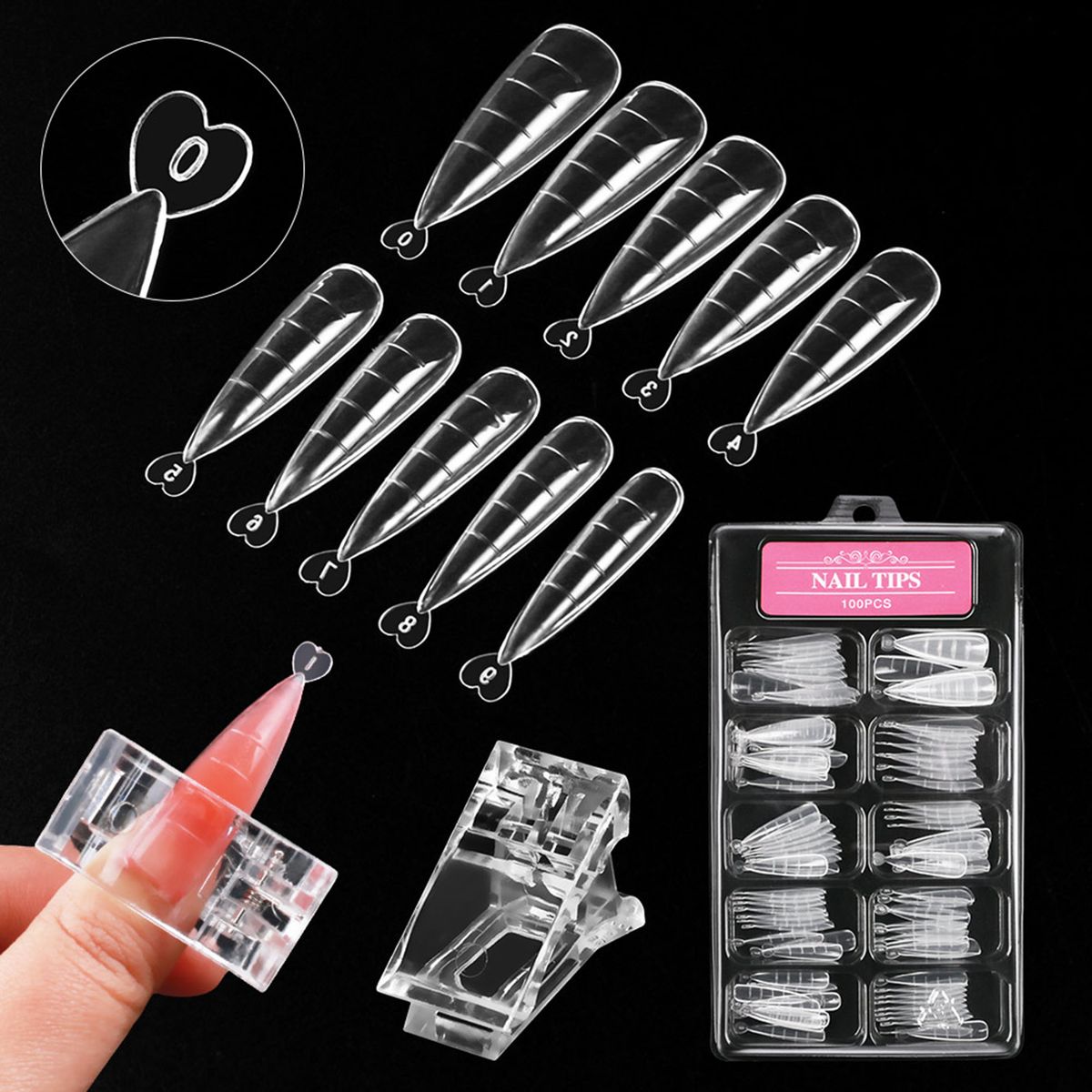 100Pcs Nail Tips With Scale + Nail Clip For Nail Extension