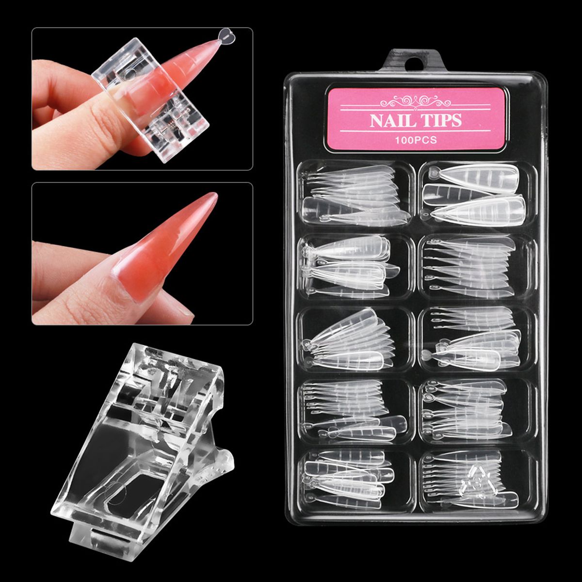 100Pcs Nail Tips With Scale + Nail Clip For Nail Extension