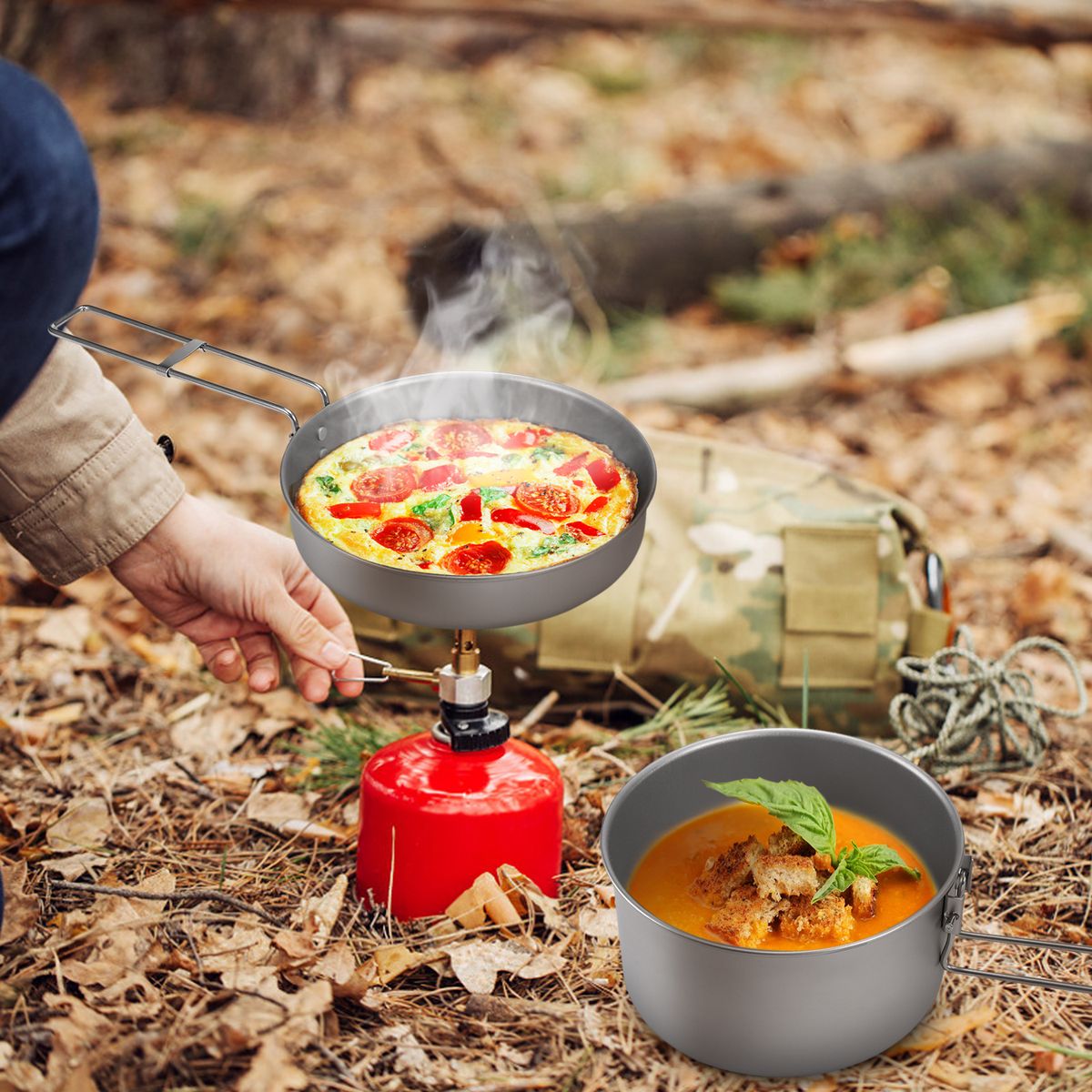 Camping Cookware Set Titanium Pot And Fry Pan Set With Lid
