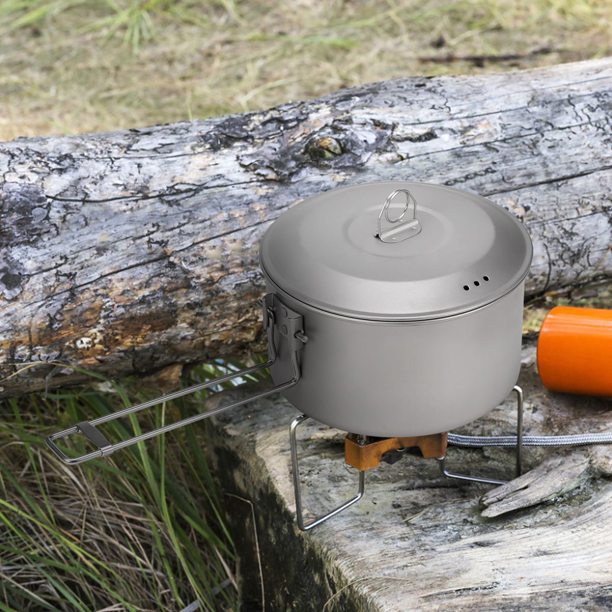 Camping Cookware Set Titanium Pot And Fry Pan Set With Lid