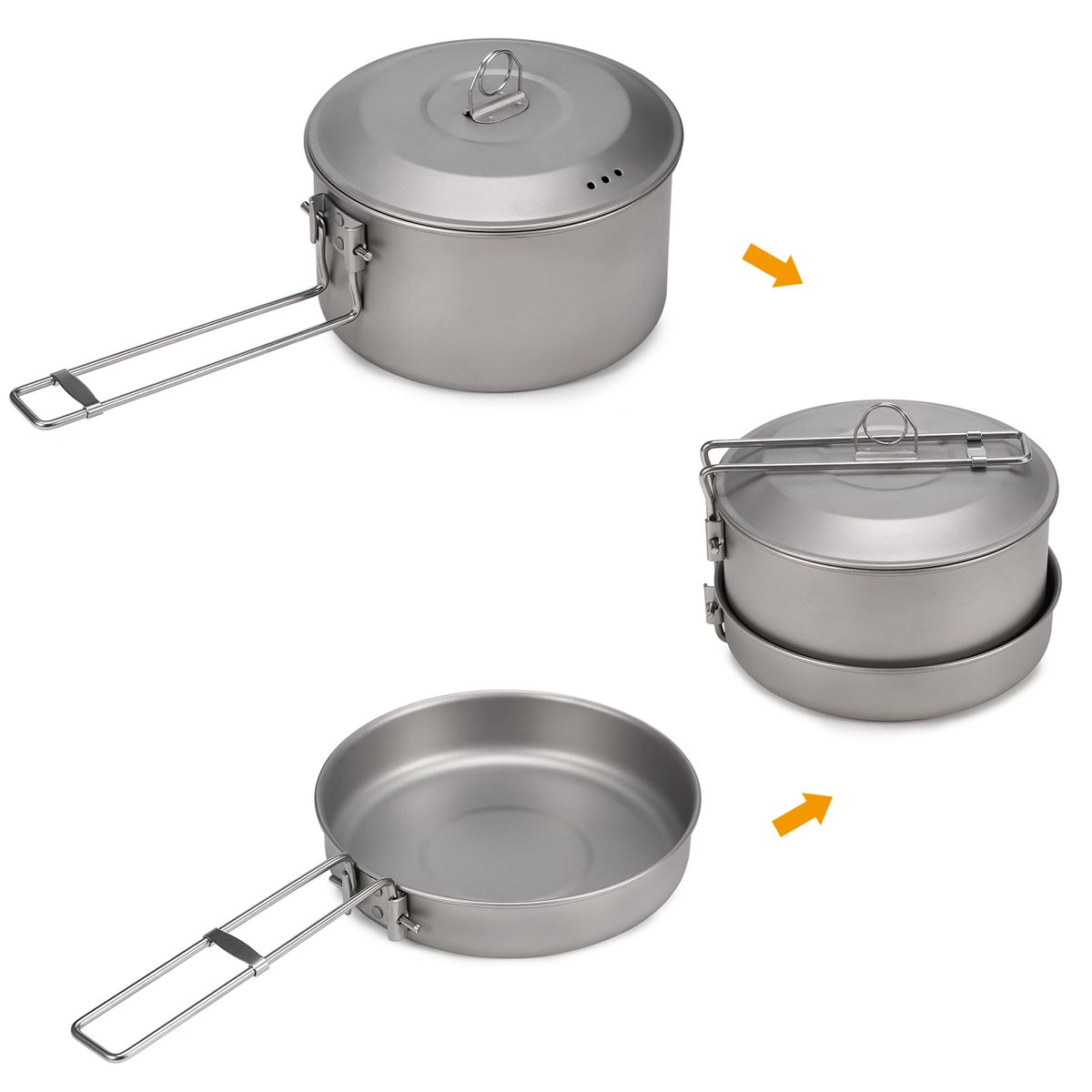 Camping Cookware Set Titanium Pot And Fry Pan Set With Lid