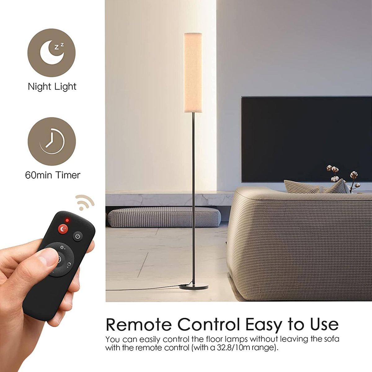 126LEDs Floor Lamp 12W 800Lumens Standing Tall Lamp with Magnetic Remote Controller 2800K-7000K Adjustable Color Temperature Stepless Dimming 1H/2H/3H Timing Function Night Light for Living Room Bedroom