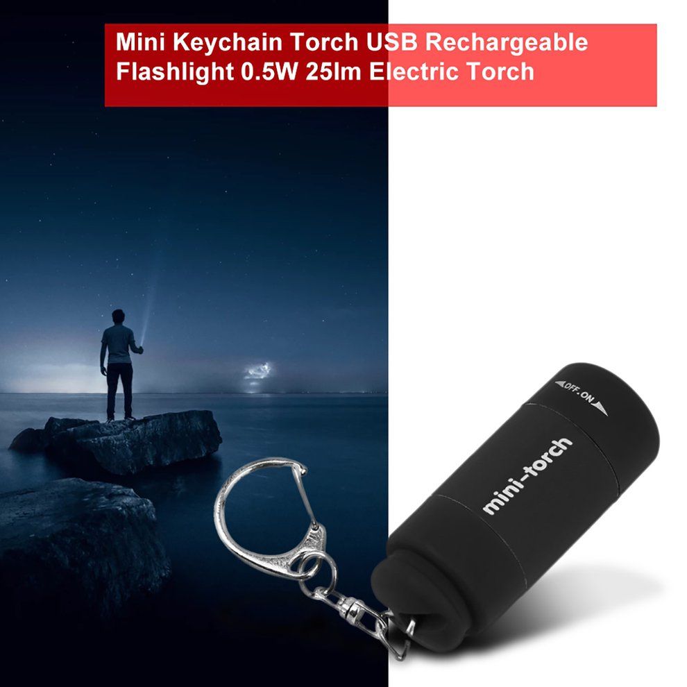 Mini Keychain Torch USB Rechargeable Flashlight Lamp 0.5W 25Lm Electric Torch