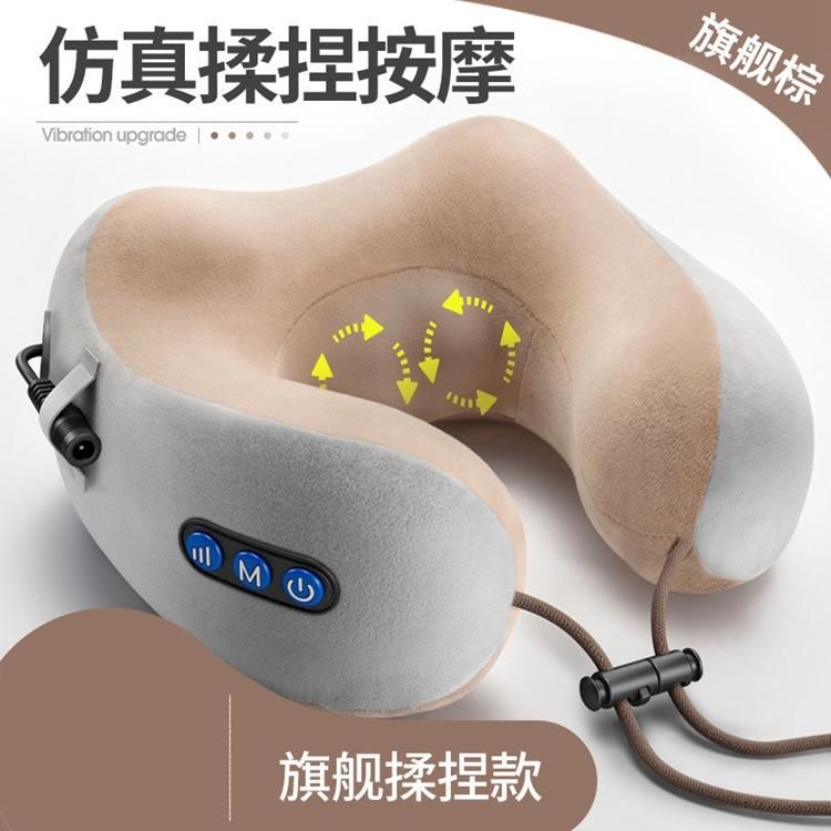 Multifunctional massage pillow shoulder cervical spine neck neck shoulder neck electric massager car neck protector manufacturer wholesale Brown Vibration
