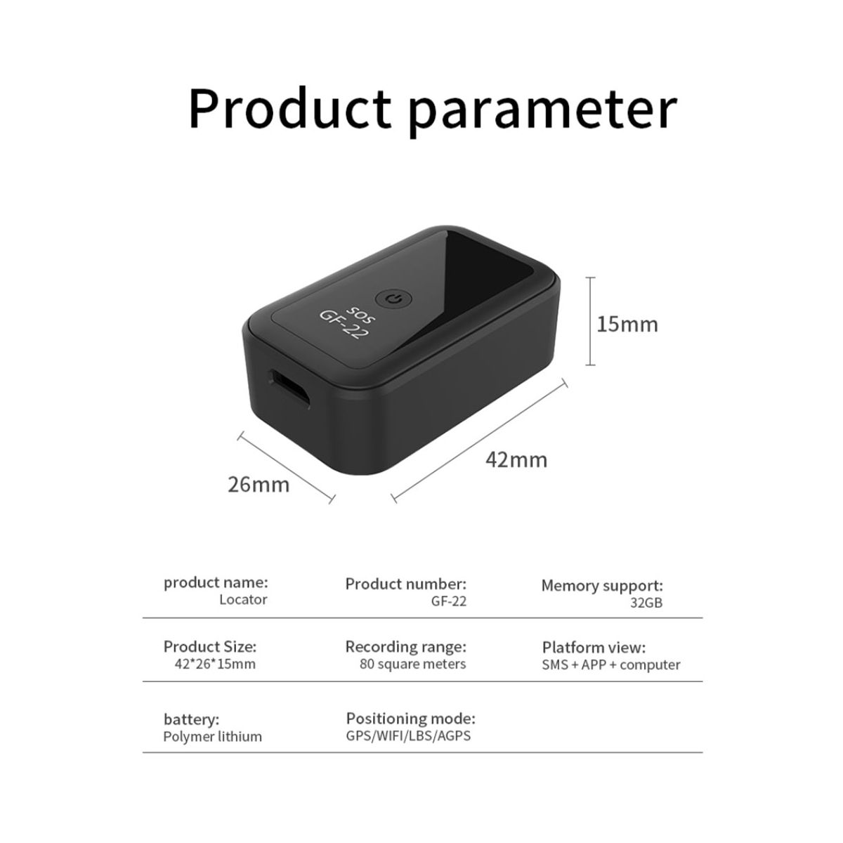 GF22 GPS Tracker Global Position Time Tracking Device Anti-Lost Anti-Theft Alarm Voice Recording Positioner