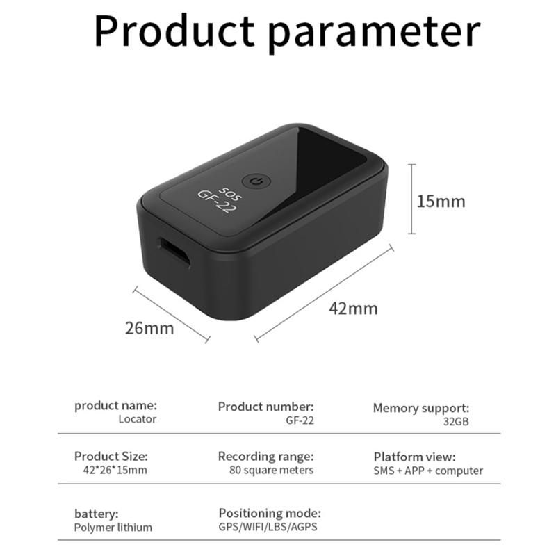 GF22 GPS Tracker Global Position Time Tracking Device Anti-Lost Anti-Theft Alarm Voice Recording Positioner