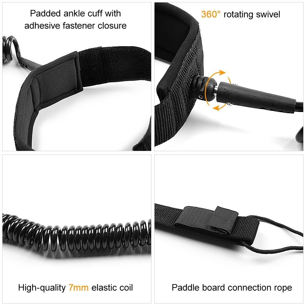 SUP Leash 10 Foot Elastic Coiled Stand Up Paddle Board