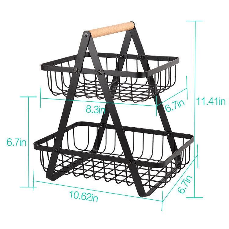 Cross-border e-commerce Nordic folding double-layer portable wrought iron basket kitchen storage basket storage rack storage rack fruit basket KC-SGL861 black