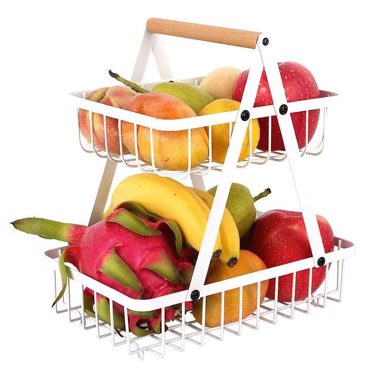 Cross-border e-commerce Nordic folding double-layer portable wrought iron basket kitchen storage basket storage rack storage rack fruit basket KC-SGL861 black