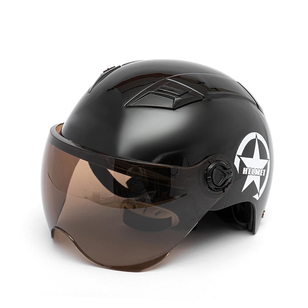Motorcycle Helmet Half Open Face Adjustable Size Protection Gear Head Helmets Unisex Black