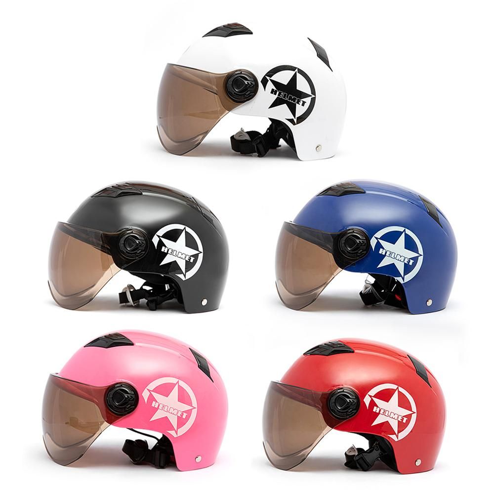 Motorcycle Helmet Half Open Face Adjustable Size Protection Gear Head Helmets Unisex Black
