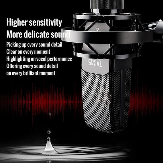 Recording Microphone With 34mm Large Gold Plated Diaphragm, TAK45 XLR Condenser Microphone, Shock Mount, And Windscreen For Studio Broadcasting Stage Performance Instrument Recording