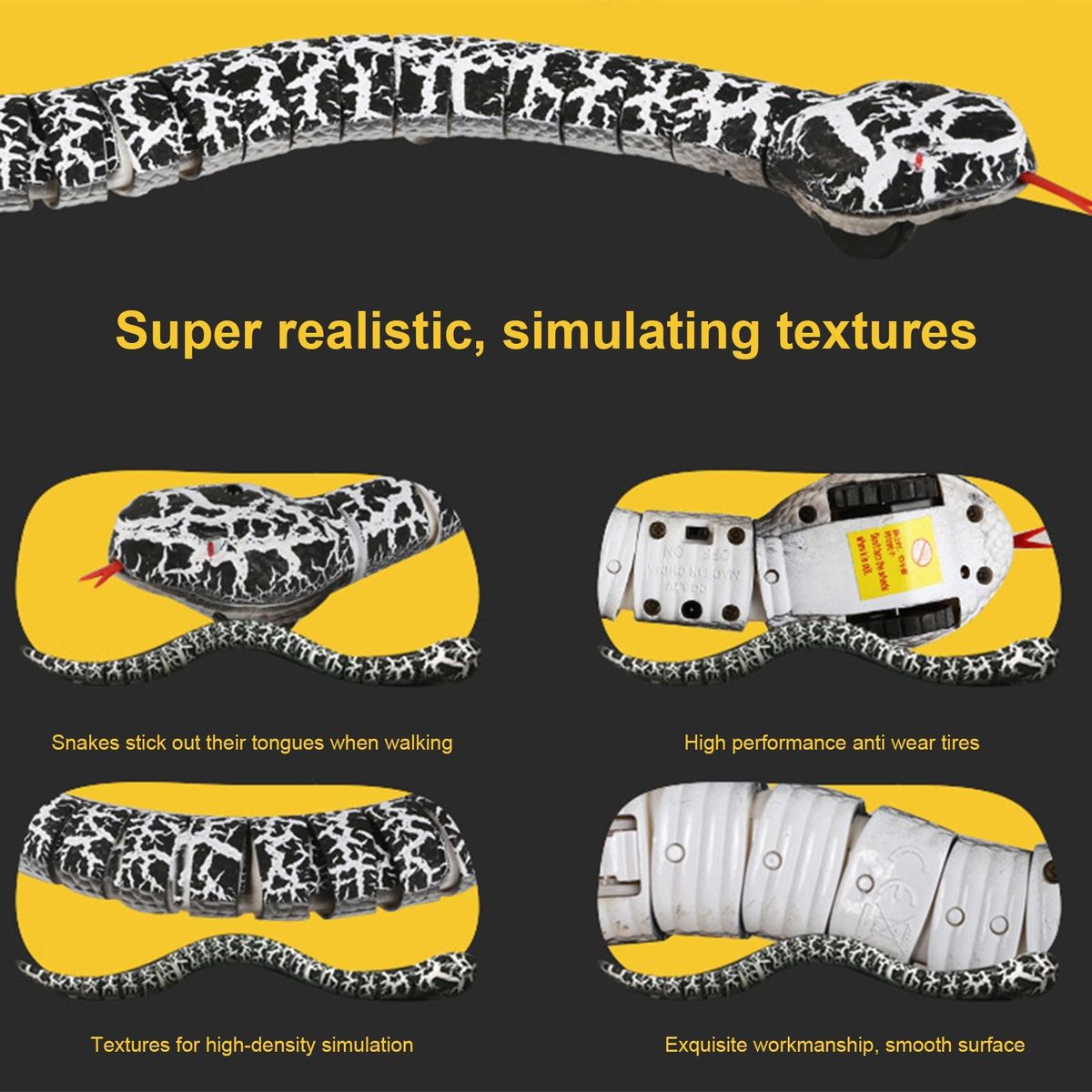 Remote Control Snake Toy Realistic Infrared Remote for Halloween Black