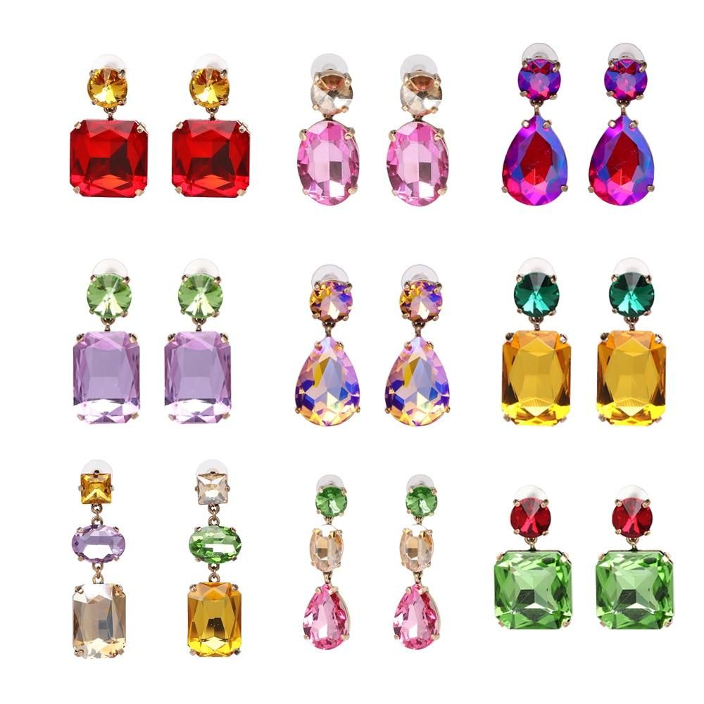 Wholesale Luxury Austria Crystal Rhinestone Water Drop Geometric Dangle Earrings Fashion Wedding Jewelry For Women 2023 Trendy