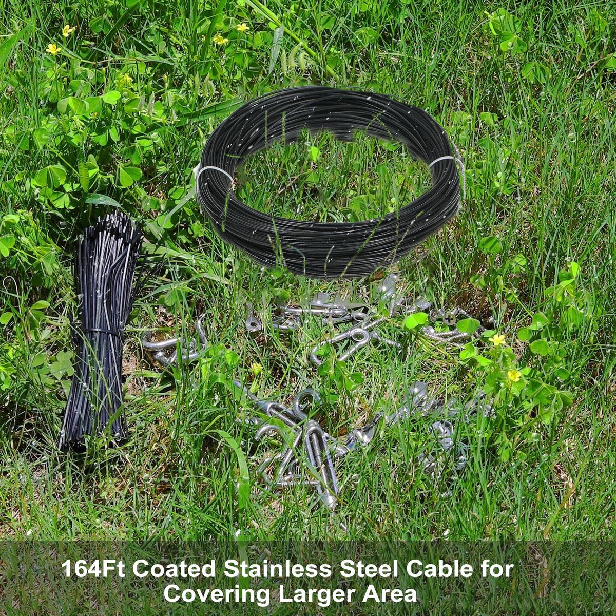 66PCS Outdoor String Light Hanging Hardware Kit Set with 164Ft Coated Stainless Steel Cable for Globe Fairy String Lamp Home Party Yard Garden Decoration Daily Use