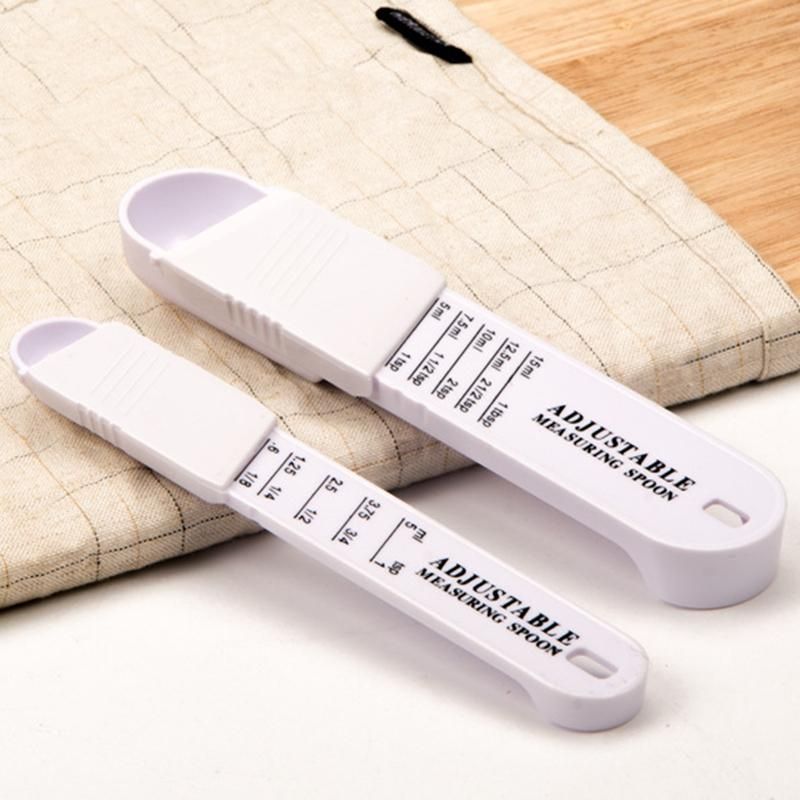 2Pcs Plastic Adjustable Kitchen Tool Seasoning Spoons-White