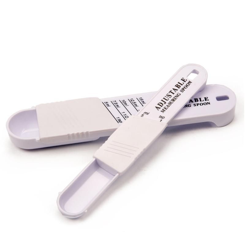 2Pcs Plastic Adjustable Kitchen Tool Seasoning Spoons-White