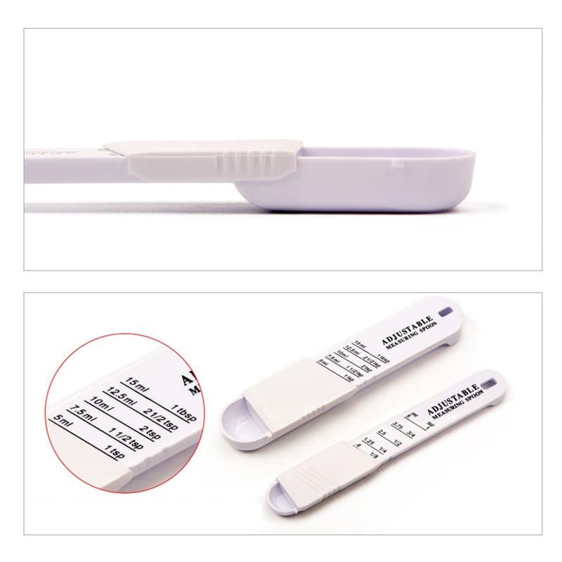 2Pcs Plastic Adjustable Kitchen Tool Seasoning Spoons-White