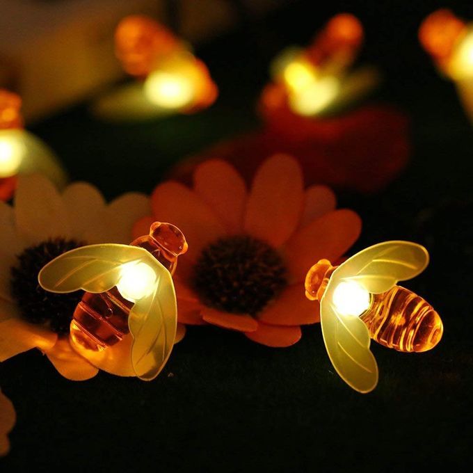 Solar Power Bee Shape String Light Wall Window Garden  Hristmas De Oration-warm White