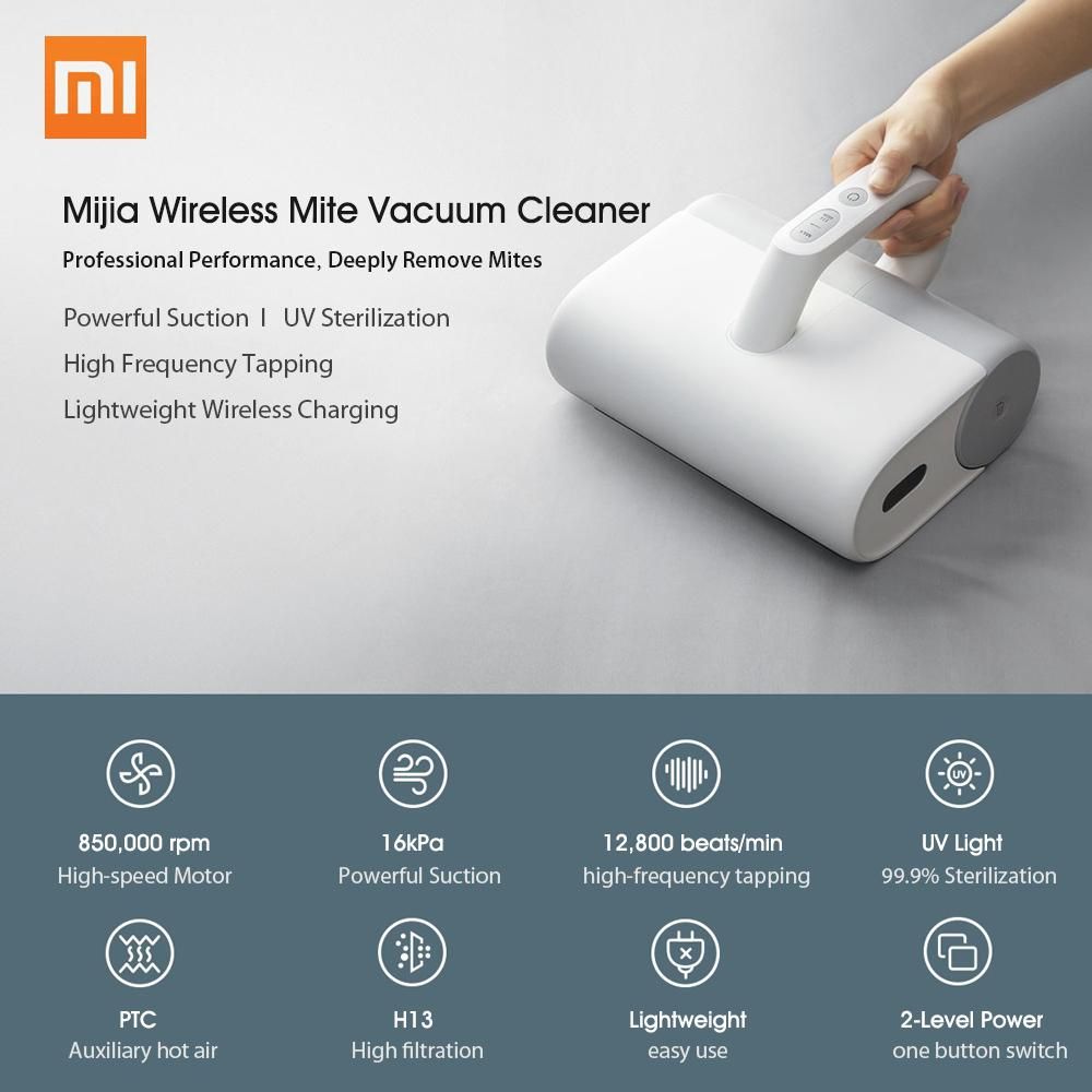 Xiaomi Mijia Wireless Mite Vacuum Cleaner Car Dust Mite Controller Sterilization 16000Pa Mite Remover 850,000 rpm Motor for Home Sofa Bed