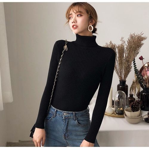 Women Autumn Sweaters Slim Soft Long Sleeve Turtleneck Knit  Pullover Tops Ladies Sexy Stretch Fashion Wild Sweater(#KA1429R)
