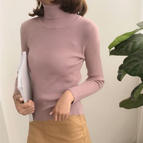 Women Autumn Sweaters Slim Soft Long Sleeve Turtleneck Knit  Pullover Tops Ladies Sexy Stretch Fashion Wild Sweater(#KA1429R)