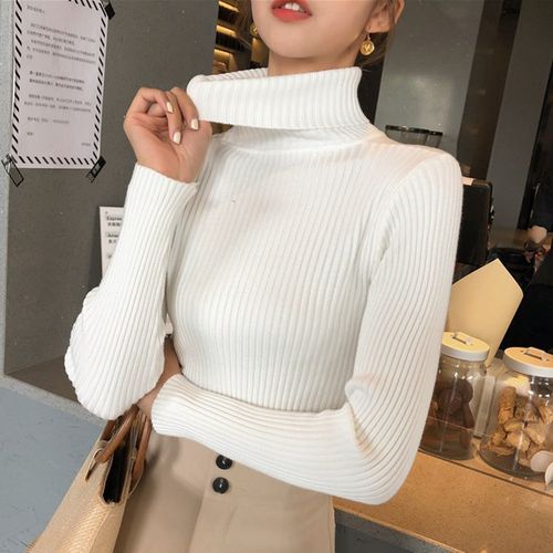 Women Autumn Sweaters Slim Soft Long Sleeve Turtleneck Knit  Pullover Tops Ladies Sexy Stretch Fashion Wild Sweater(#KA1429R)
