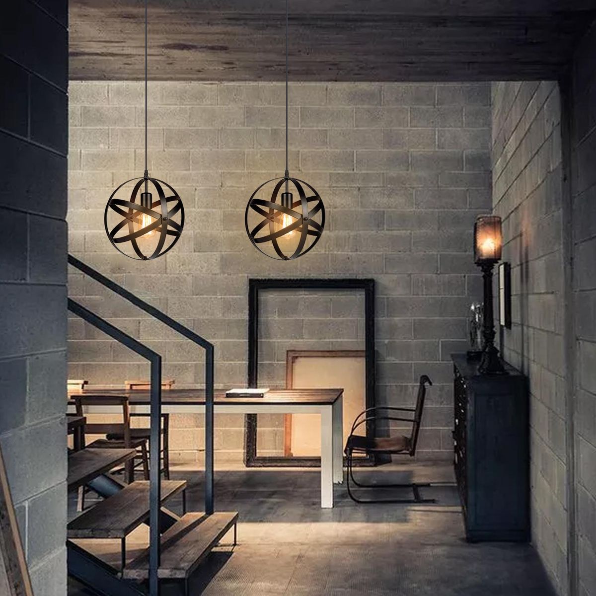 Tomshine Industrial Pendant Light Chandelier E26 Base Vintage Spherical Hanging Lights Lantern Globe Ceiling Light for Living Room Kitchen Restaurant (without bulb)