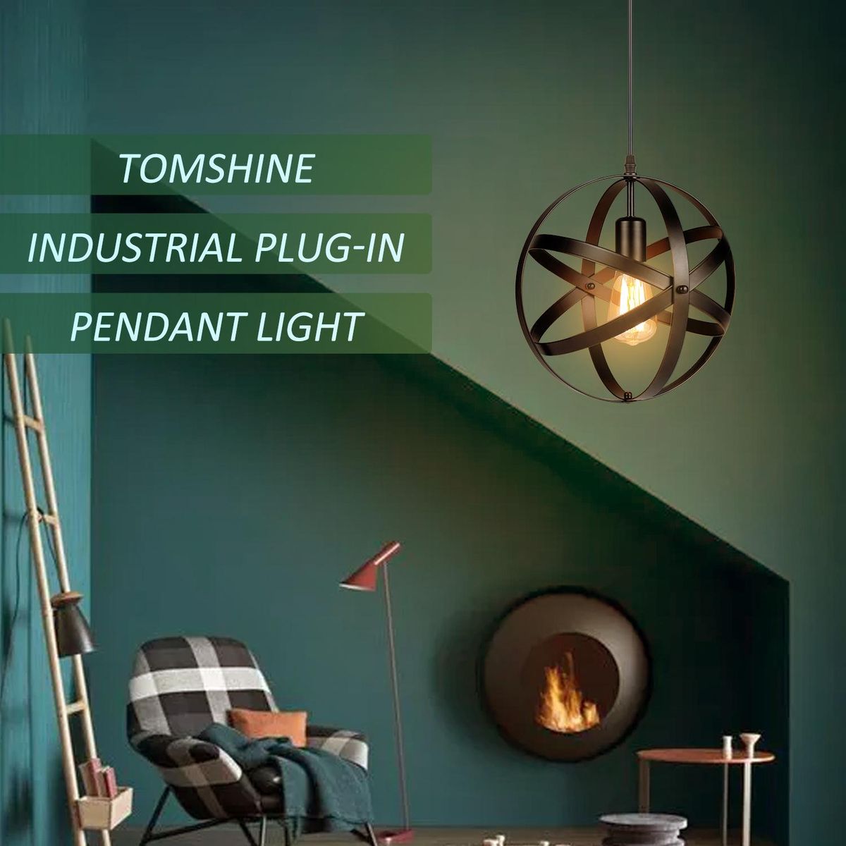 Tomshine Industrial Pendant Light Chandelier E26 Base Vintage Spherical Hanging Lights Lantern Globe Ceiling Light for Living Room Kitchen Restaurant (without bulb)