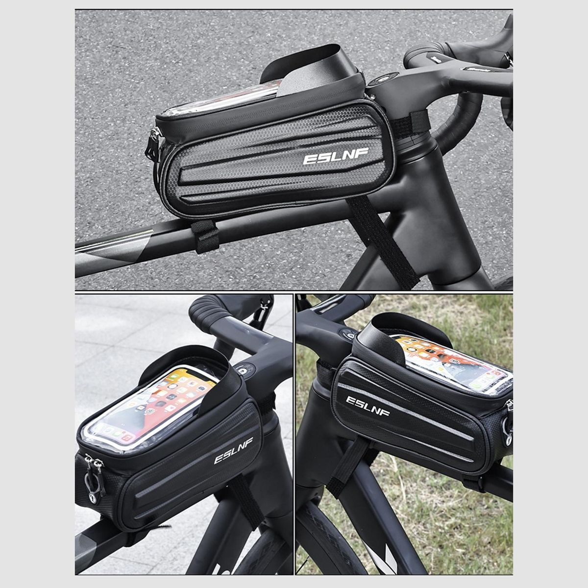 Waterproof Zipper Bag Waterproof Touch Screen Bike Bag for Phone Black